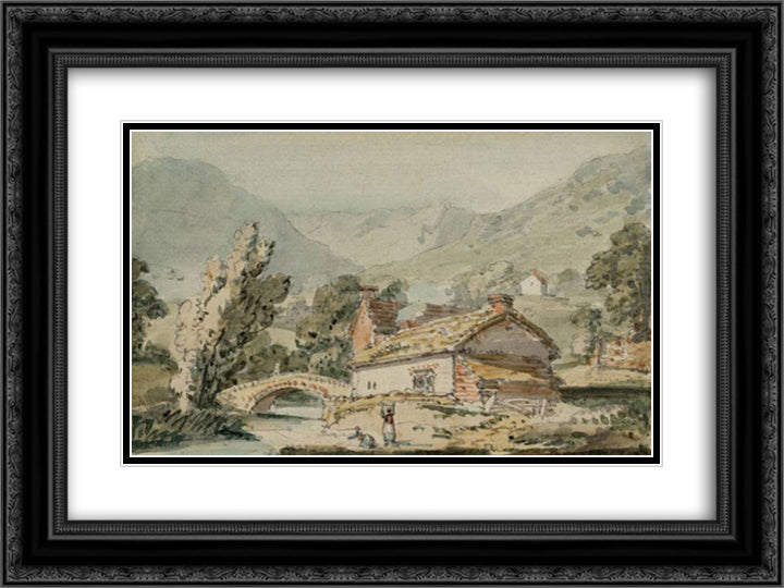 Scene in the Lake District, near Buttermere 24x18 Black Ornate Wood Framed Art Print Poster with Double Matting by Girtin, Thomas