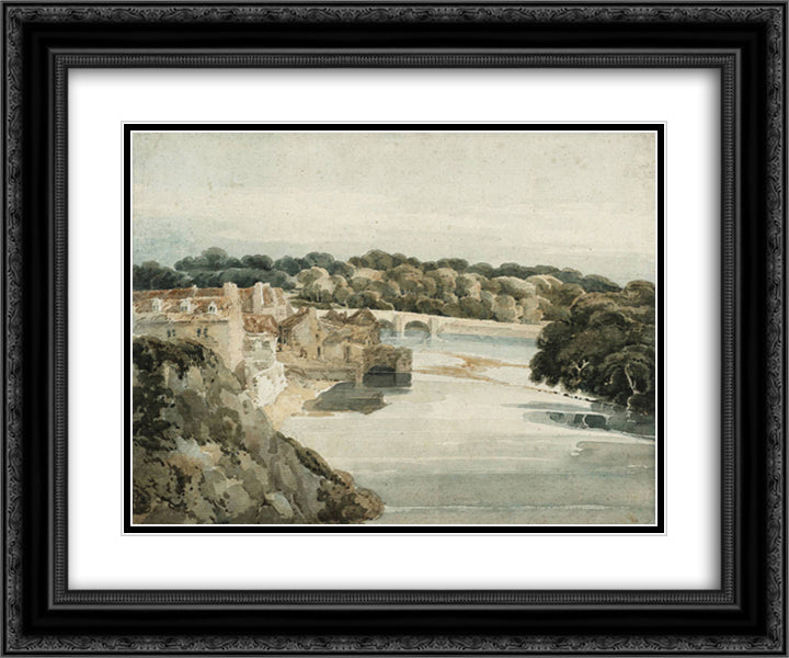 The River Tweed near Kelso 24x20 Black Ornate Wood Framed Art Print Poster with Double Matting by Girtin, Thomas