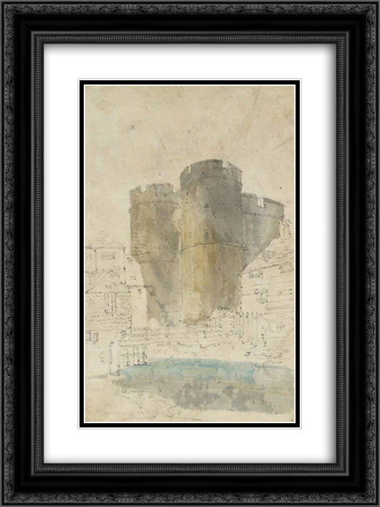 The West Gate, Canterbury, with Neighbouring Buildings 18x24 Black Ornate Wood Framed Art Print Poster with Double Matting by Girtin, Thomas