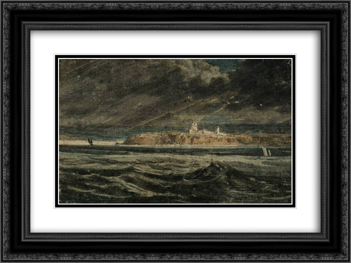 Tynemouth Priory from the Sea 24x18 Black Ornate Wood Framed Art Print Poster with Double Matting by Girtin, Thomas