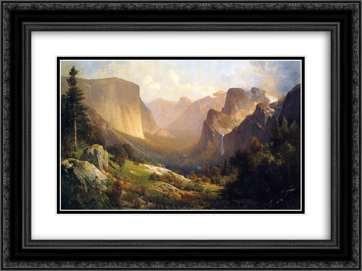 A View up Yosemite Valley 24x18 Black Ornate Wood Framed Art Print Poster with Double Matting by Hill, Thomas