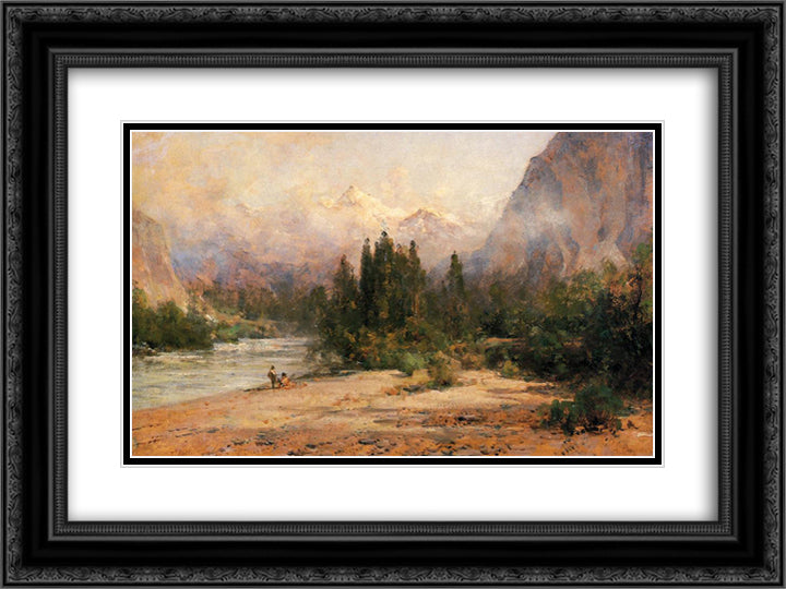 Bow River Gap at Banff, on Canadian Pacific Railroad 24x18 Black Ornate Wood Framed Art Print Poster with Double Matting by Hill, Thomas