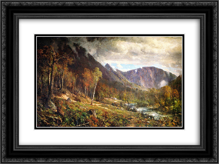 Crawford Notch 24x18 Black Ornate Wood Framed Art Print Poster with Double Matting by Hill, Thomas
