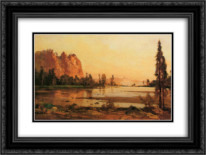 Crescent Lake 24x18 Black Ornate Wood Framed Art Print Poster with Double Matting by Hill, Thomas