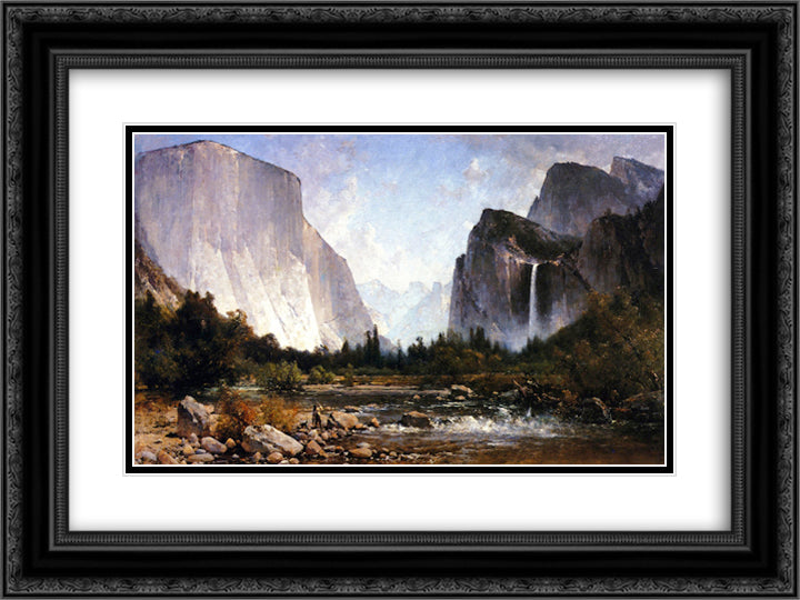 Fishing the Merced River 24x18 Black Ornate Wood Framed Art Print Poster with Double Matting by Hill, Thomas