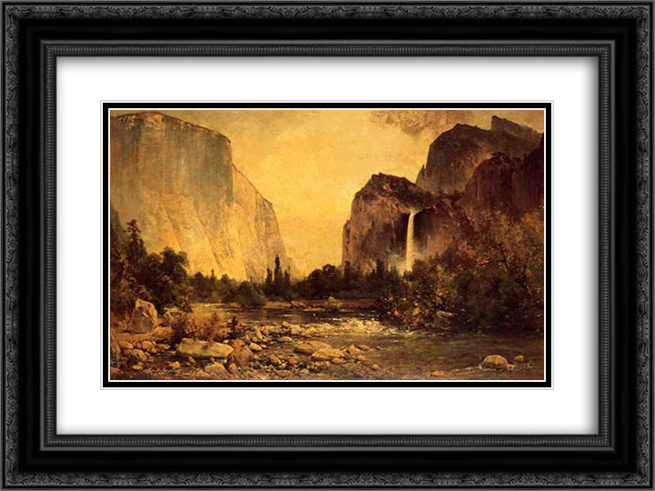 Lone Fisherman in Yosemite 24x18 Black Ornate Wood Framed Art Print Poster with Double Matting by Hill, Thomas