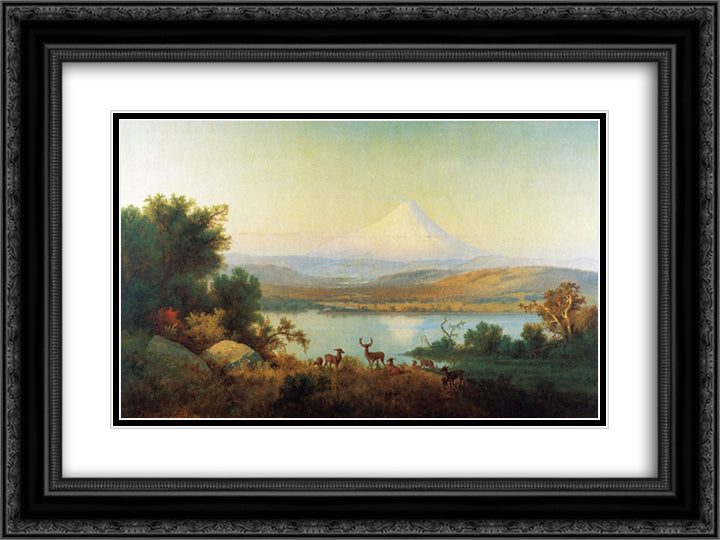 Mt. Hood Erupting 24x18 Black Ornate Wood Framed Art Print Poster with Double Matting by Hill, Thomas