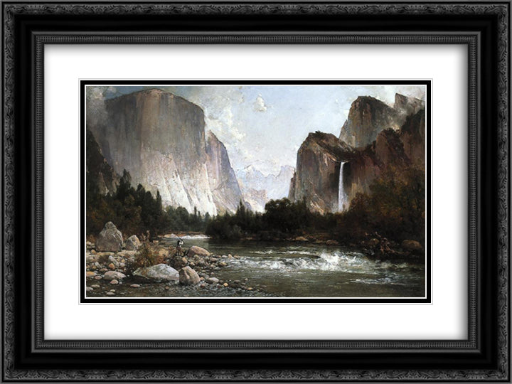Piute Fishing on the Merced River, Yosemite Valley 1891 24x18 Black Ornate Wood Framed Art Print Poster with Double Matting by Hill, Thomas