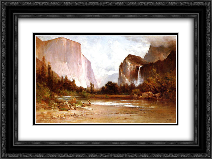 Piute Indians Fishing in Yosemite 24x18 Black Ornate Wood Framed Art Print Poster with Double Matting by Hill, Thomas