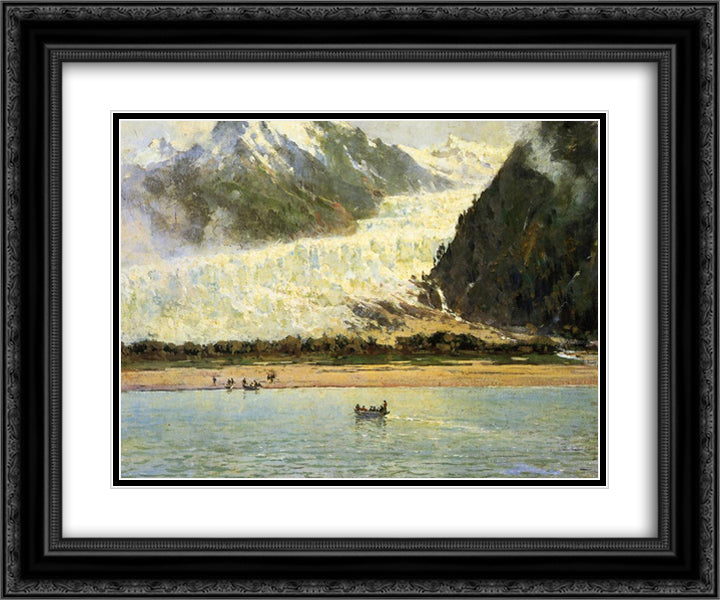 The Davidson Glacier 24x20 Black Ornate Wood Framed Art Print Poster with Double Matting by Hill, Thomas