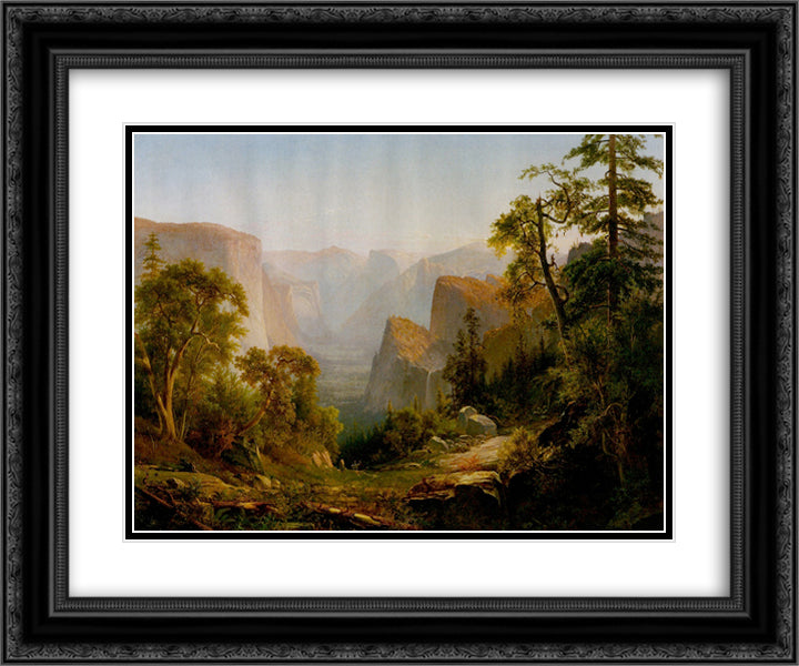 View of the Yosemite Valley, in California 24x20 Black Ornate Wood Framed Art Print Poster with Double Matting by Hill, Thomas
