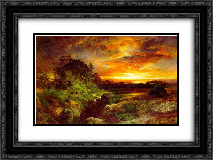 An Arizona Sunset Near the Grand Canyon 24x18 Black Ornate Wood Framed Art Print Poster with Double Matting by Moran, Thomas