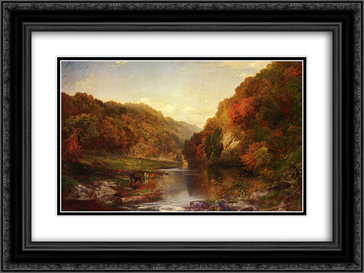 Autumn on the Wissahickon 24x18 Black Ornate Wood Framed Art Print Poster with Double Matting by Moran, Thomas