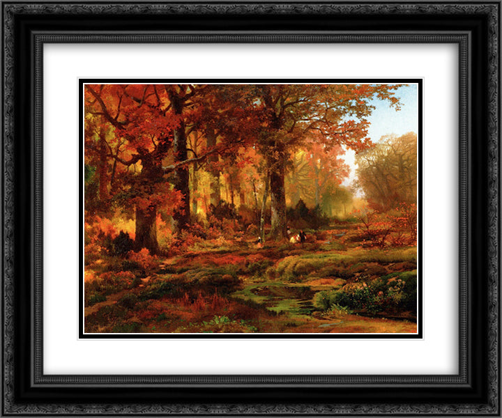 Cresheim Glen, Wissahickon, Autumn 24x20 Black Ornate Wood Framed Art Print Poster with Double Matting by Moran, Thomas
