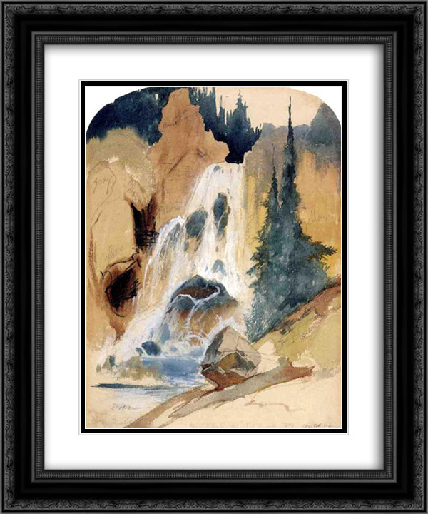 Crystal Falls (watercolour) 20x24 Black Ornate Wood Framed Art Print Poster with Double Matting by Moran, Thomas
