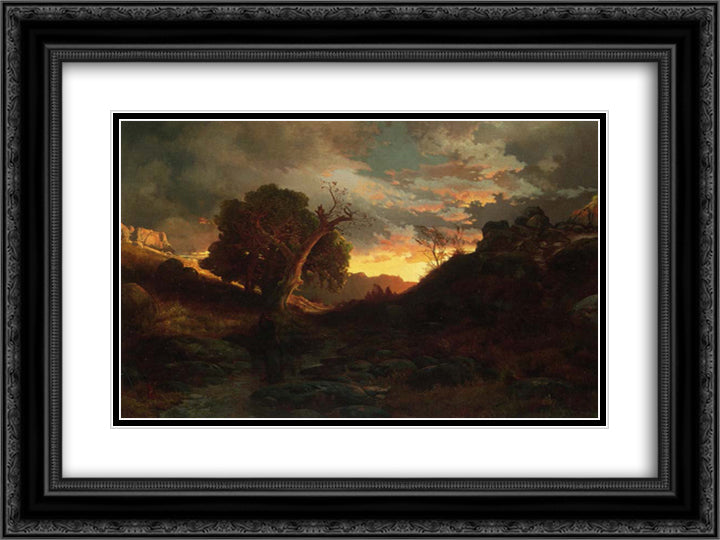 The Evening Hunter 24x18 Black Ornate Wood Framed Art Print Poster with Double Matting by Moran, Thomas