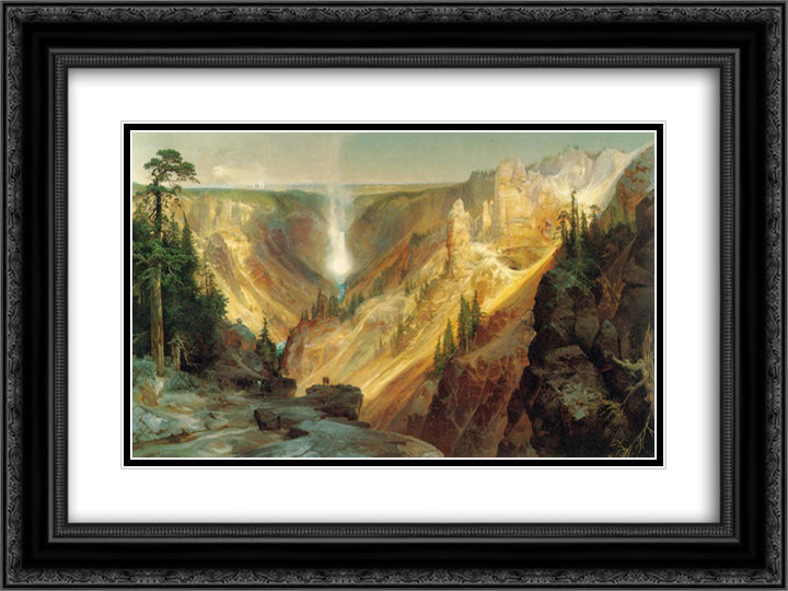 The Grand Canyon of the Yellowstone 24x18 Black Ornate Wood Framed Art Print Poster with Double Matting by Moran, Thomas