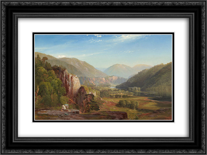The Juniata, Evening 24x18 Black Ornate Wood Framed Art Print Poster with Double Matting by Moran, Thomas