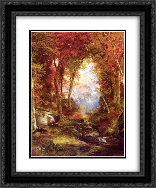 Under the Trees 20x24 Black Ornate Wood Framed Art Print Poster with Double Matting by Moran, Thomas
