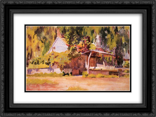 A summer house 24x18 Black Ornate Wood Framed Art Print Poster with Double Matting by Anshutz, Thomas Pollock