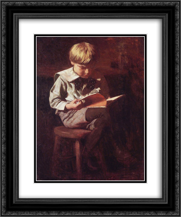 Boy Reading Ned Anshutz 20x24 Black Ornate Wood Framed Art Print Poster with Double Matting by Anshutz, Thomas Pollock