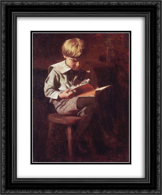 Boy Reading Ned Anshutz 20x24 Black Ornate Wood Framed Art Print Poster with Double Matting by Anshutz, Thomas Pollock