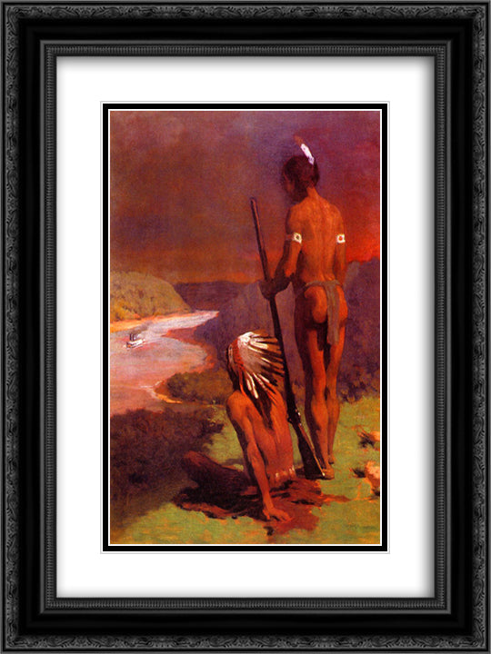 Indians on the Ohio 18x24 Black Ornate Wood Framed Art Print Poster with Double Matting by Anshutz, Thomas Pollock