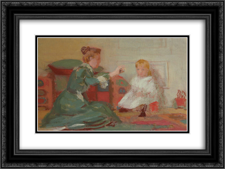 Mother and Child 24x18 Black Ornate Wood Framed Art Print Poster with Double Matting by Anshutz, Thomas Pollock