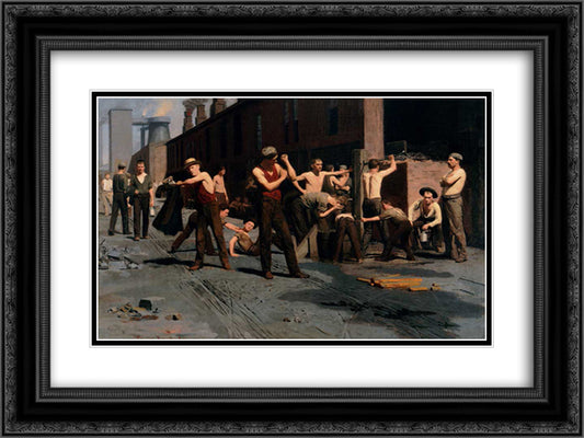 The Ironworkers' Noontime 24x18 Black Ornate Wood Framed Art Print Poster with Double Matting by Anshutz, Thomas Pollock