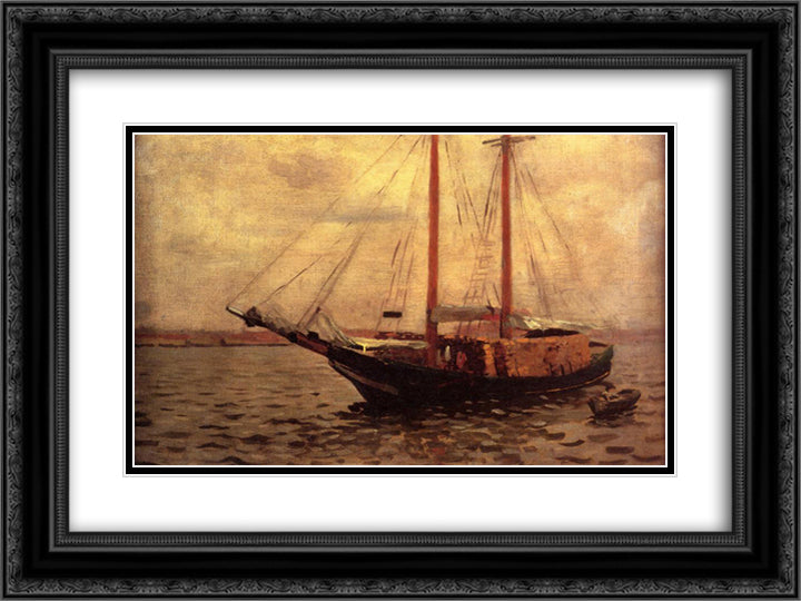 The Lumber Boat 24x18 Black Ornate Wood Framed Art Print Poster with Double Matting by Anshutz, Thomas Pollock