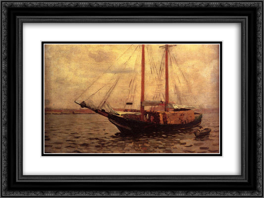 The Lumber Boat 24x18 Black Ornate Wood Framed Art Print Poster with Double Matting by Anshutz, Thomas Pollock