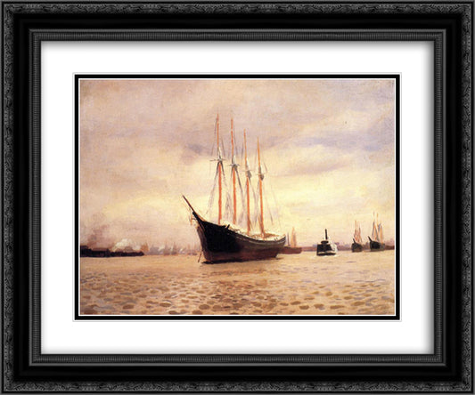 The Visit of the Beggar and her Child On the Delaware at Tacony 24x20 Black Ornate Wood Framed Art Print Poster with Double Matting by Anshutz, Thomas Pollock
