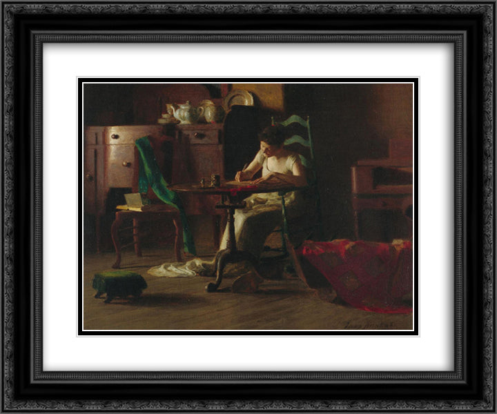 Woman writting on a table 24x20 Black Ornate Wood Framed Art Print Poster with Double Matting by Anshutz, Thomas Pollock
