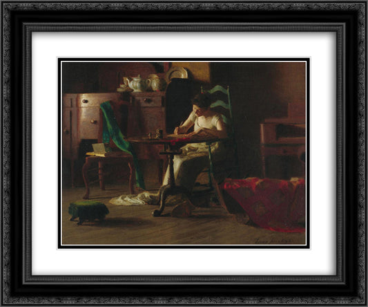 Woman writting on a table 24x20 Black Ornate Wood Framed Art Print Poster with Double Matting by Anshutz, Thomas Pollock