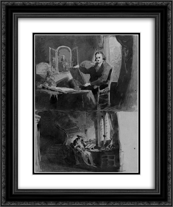 Abraham Francen, the Scholar (from Sketchbook) 20x24 Black Ornate Wood Framed Art Print Poster with Double Matting by Sully, Thomas