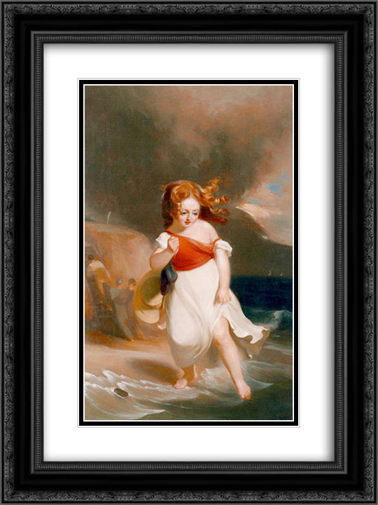 Child on the Sea Side 18x24 Black Ornate Wood Framed Art Print Poster with Double Matting by Sully, Thomas