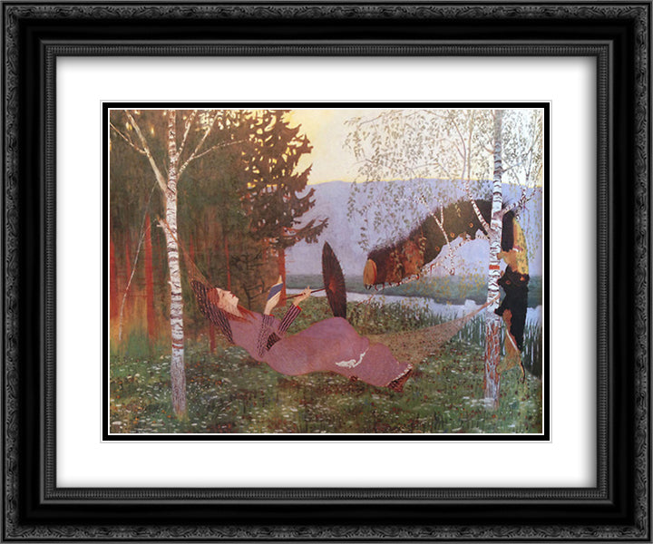 The Hammock 24x20 Black Ornate Wood Framed Art Print Poster with Double Matting by Heine, Thomas Theodor
