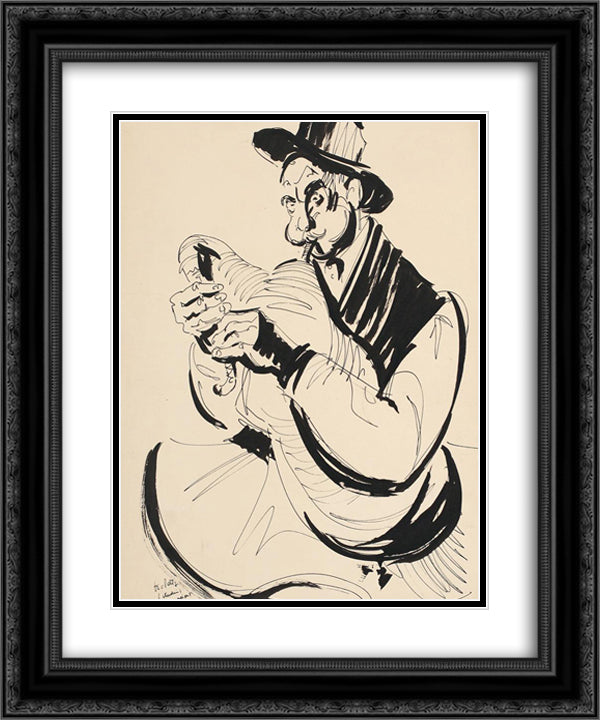 Cimpoi Player 20x24 Black Ornate Wood Framed Art Print Poster with Double Matting by Peltz, Tia