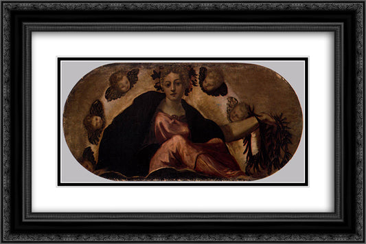 Allegory of Happiness 24x16 Black Ornate Wood Framed Art Print Poster with Double Matting by Tintoretto