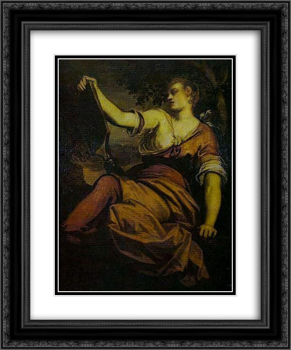 Allegory of Prudence 20x24 Black Ornate Wood Framed Art Print Poster with Double Matting by Tintoretto