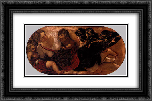 Allegory of the Scuola della Carita 24x16 Black Ornate Wood Framed Art Print Poster with Double Matting by Tintoretto