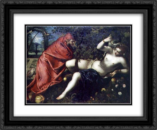 Angelica and the hermit 24x20 Black Ornate Wood Framed Art Print Poster with Double Matting by Tintoretto