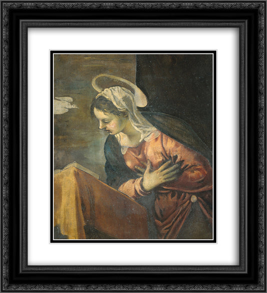 Annunciation, Maria 20x22 Black Ornate Wood Framed Art Print Poster with Double Matting by Tintoretto