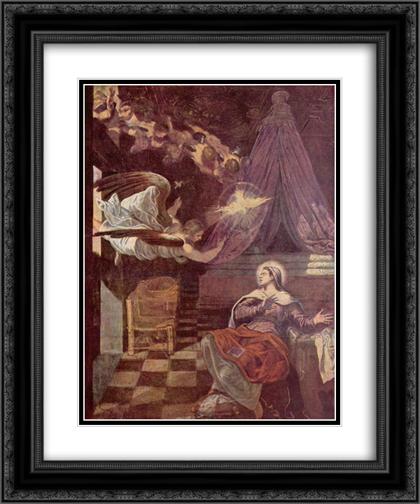 Annunciation 20x24 Black Ornate Wood Framed Art Print Poster with Double Matting by Tintoretto