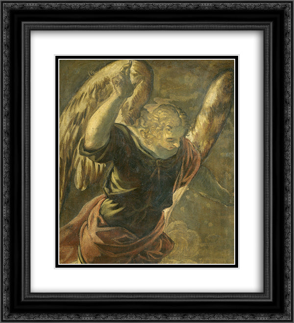 Annunciation the Angel 20x22 Black Ornate Wood Framed Art Print Poster with Double Matting by Tintoretto