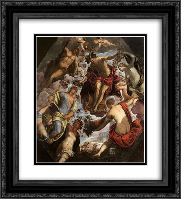 Apollo (possibly Hymen) crowning a Poet and giving him a Spouse 20x22 Black Ornate Wood Framed Art Print Poster with Double Matting by Tintoretto