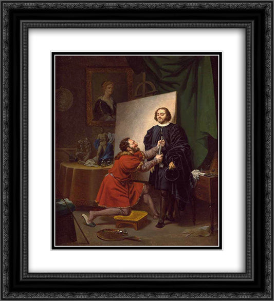 Aretino in the Studio of Tintoretto 20x22 Black Ornate Wood Framed Art Print Poster with Double Matting by Tintoretto