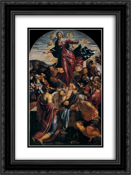 Assumption of the Virgin 18x24 Black Ornate Wood Framed Art Print Poster with Double Matting by Tintoretto