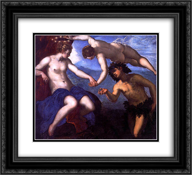 Bacchus and Ariadne 22x20 Black Ornate Wood Framed Art Print Poster with Double Matting by Tintoretto