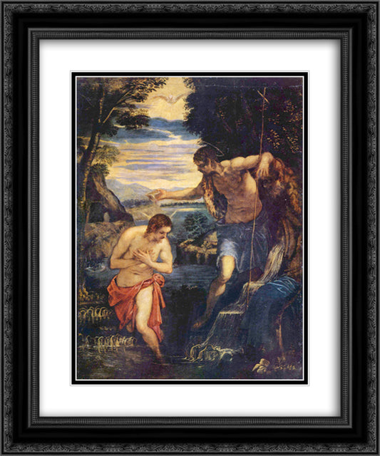 Baptism of Christ 20x24 Black Ornate Wood Framed Art Print Poster with Double Matting by Tintoretto